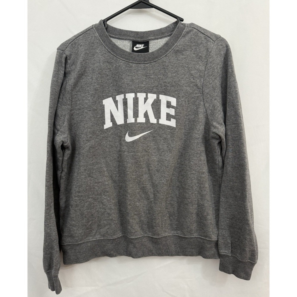 Nike Sweatshirt Gray Crewneck Pullover Swoosh Spell‎ Out Logo Casual Mens Size M